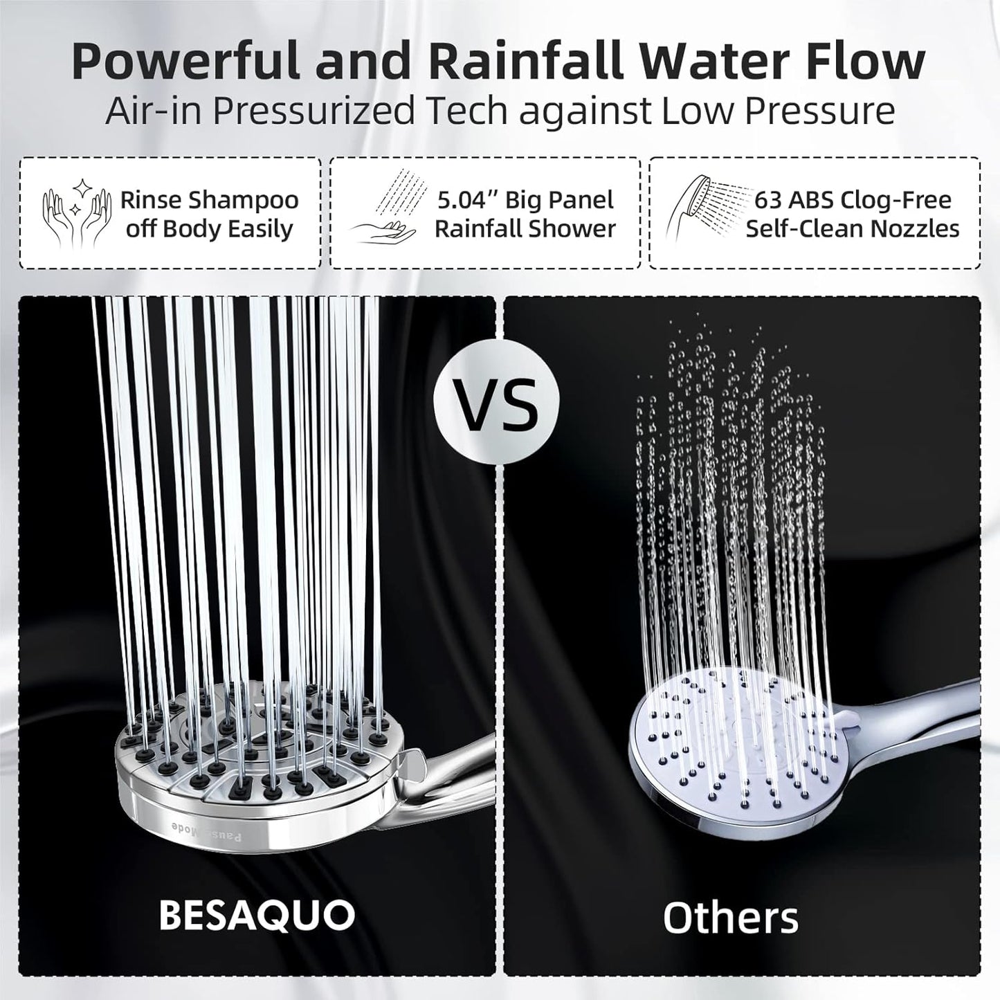 Shower Head,10 Functions High Pressure shower head with handheld, Built-in Pause Mode & 2 Power Wash, Non-Clogging Nozzles High Flow Hand Held Shower Head, Leakproof 6.5ft Hose&Metal Bracket