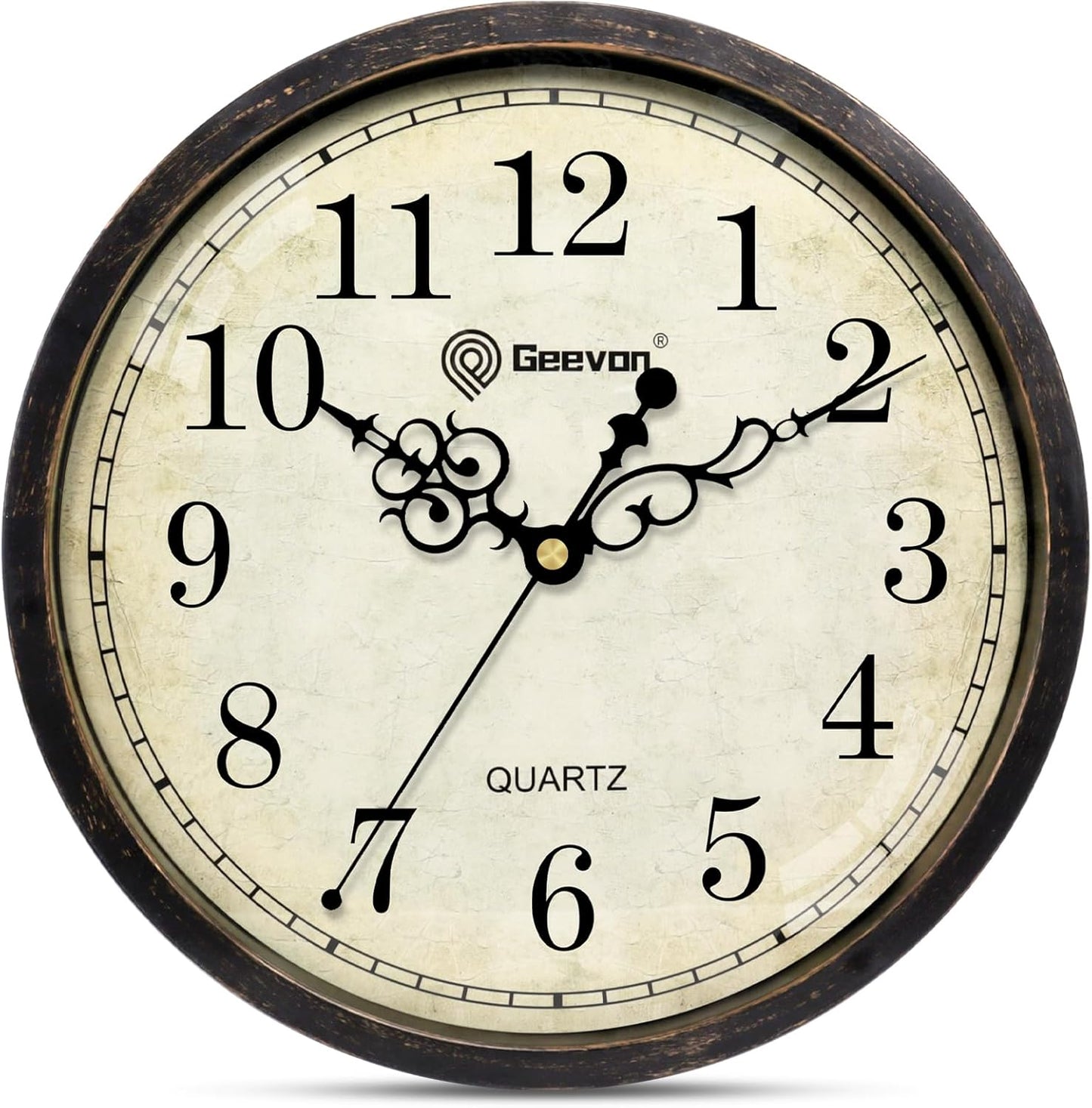 Geevon Vintage Wall Clock 10" Silent Non-Ticking Retro Round Quartz Battery Operated Decorative Clock for Kitchen, Living Room, Bedroom, Office, Classroom