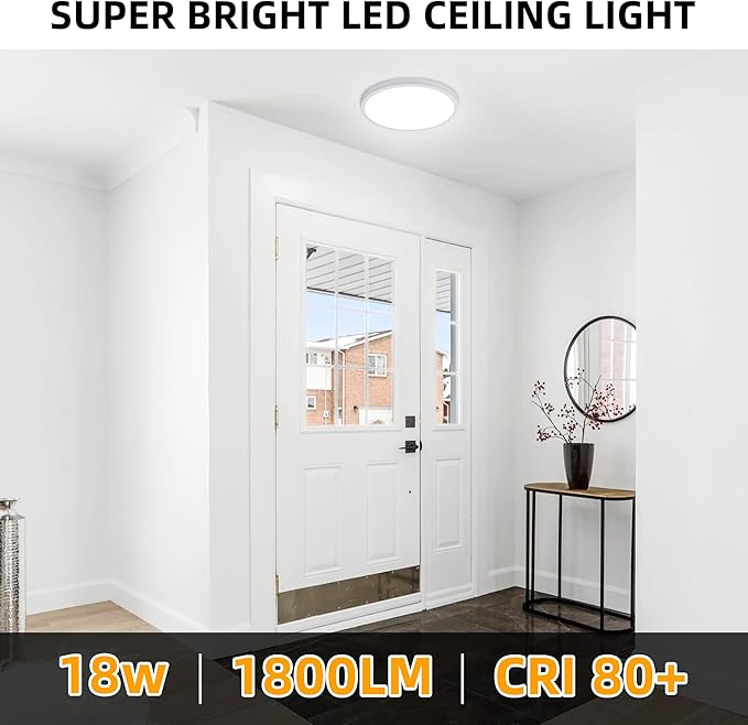 Hlite 6pack 9 Inch Flush Mount LED Ceiling Light Fixture,18W 1800LM Super Slim Light Fixtures Ceiling Mount 3000K/4000K/5000K 3CCT Selectable,Ceiling Light Fixtures for Kitchen,Bedroom (White)