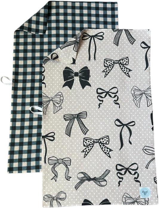 || 2 Pack|| Double Sided Dish Towels || Waffle Weave Microfiber || Tea Towels || Highly Absorbent || Hanging Loop || Dish Cloths || Modern || Designer Prints