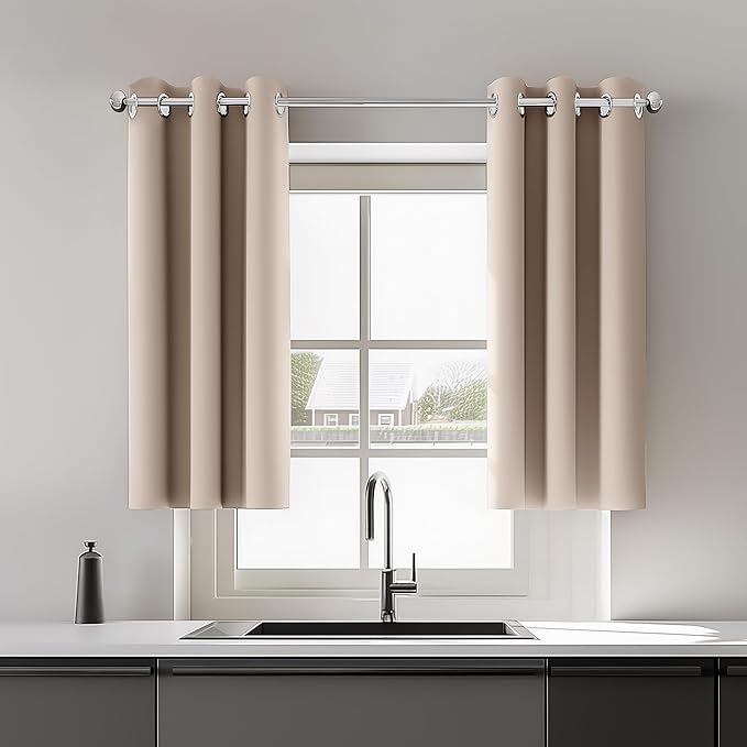 Beige Living Room Blackout Curtains for Bedroom Kitchen 2 Panels Set Thermal Insulated Curtains for Nursery 34x36 Inch Length Home Décor