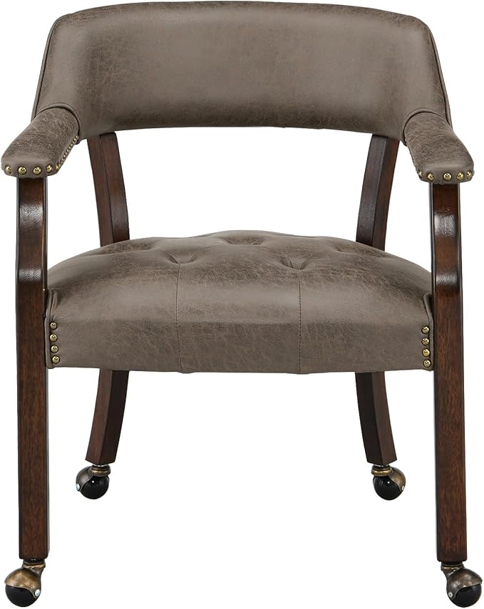 MODERION Solid Wood Boss Caption's Chairs,Dinning Chairs with Wheels and Arms,Office Desk Chairs, Classic Swivel Accent Chairs with Upholstered,Dinner Chairs, 31.5¡±H for Living Room Retro SY318DK