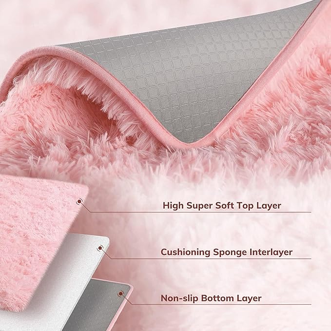 Ophanie Pink Rug for Bedroom Girls, Kids Fluffy Kawaii Fuzzy Furry Shag Area Rug, Cute Plush Soft Shaggy Bedside Indoor Floor 4x6 Carpet for Teen Nursery Dorm Home Room Decor Aesthetic