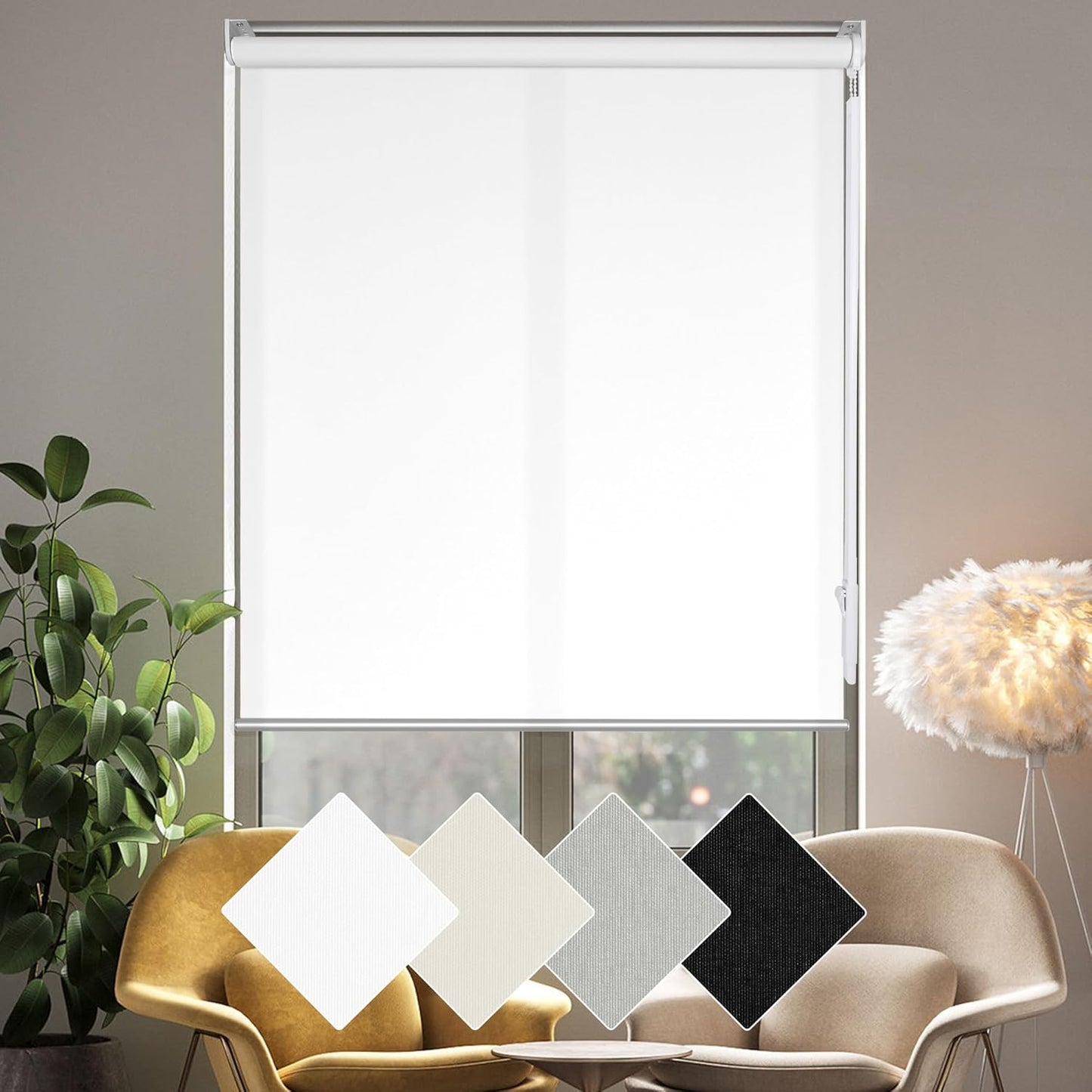 homebox 50% Blackout Light Filtering Blinds for Windows,Room Darkening Roller Shades Roll up and Pull Down Blind Shades for Home Office 34"" W×72"" H White