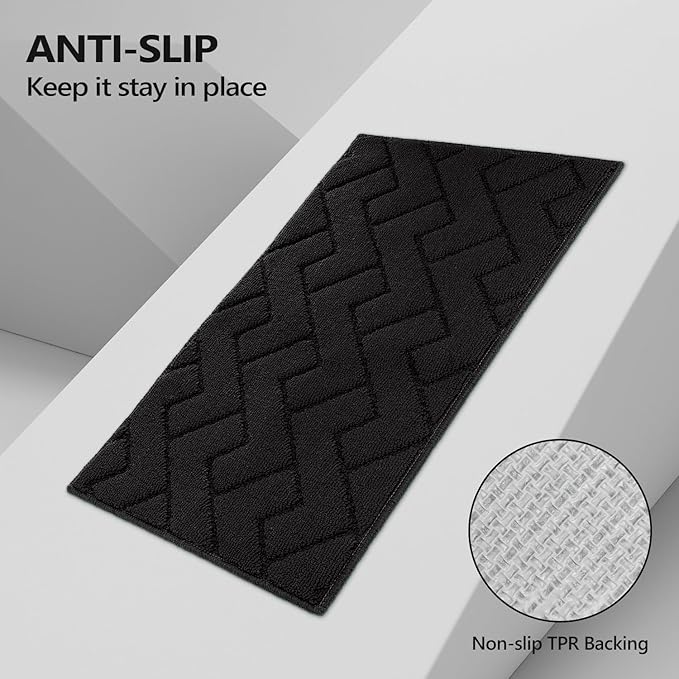 hicorfe Kitchen Runner Rug and Mats Sets,2 Pieces Super Absorbent Polypropylene Non-Slip Rug,Soft Comfort Floor Mat,Washable for Kitchen,Hallway,Office,Sink,Laundry(20" x 31.5" Plus 20" x 59",Black)