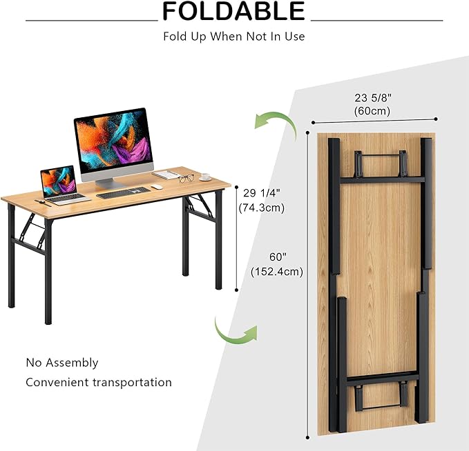DlandHome Computer Desk, 59.8Inch Office Desk Computer Table, Study Writing Study Desk for Home Office, Teak and Black
