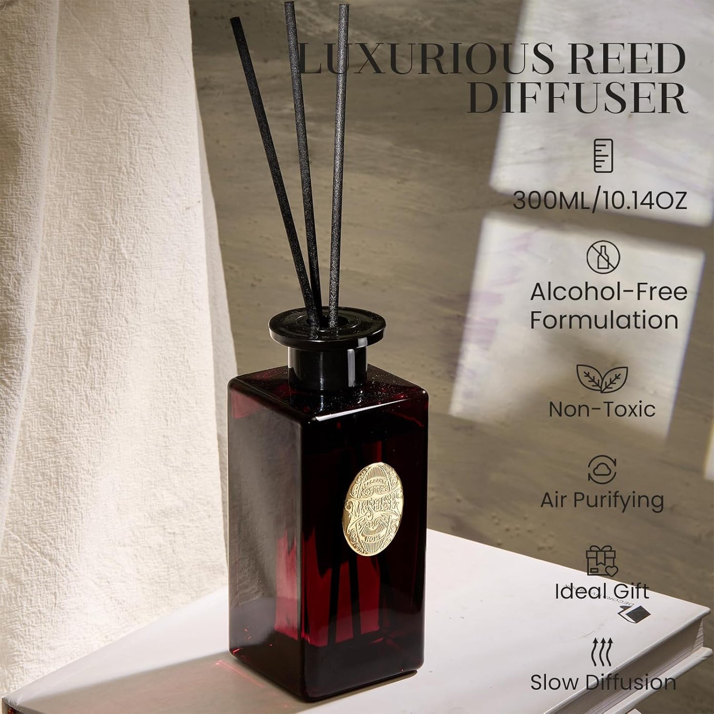 M&SENSE 10.14 oz Large Reed Diffuser Set | Rose Princess Scent Oil Diffuser with Sticks | Hotel Collection Non-Toxic Essential Oil |for Bedroom Bathroom Living Room