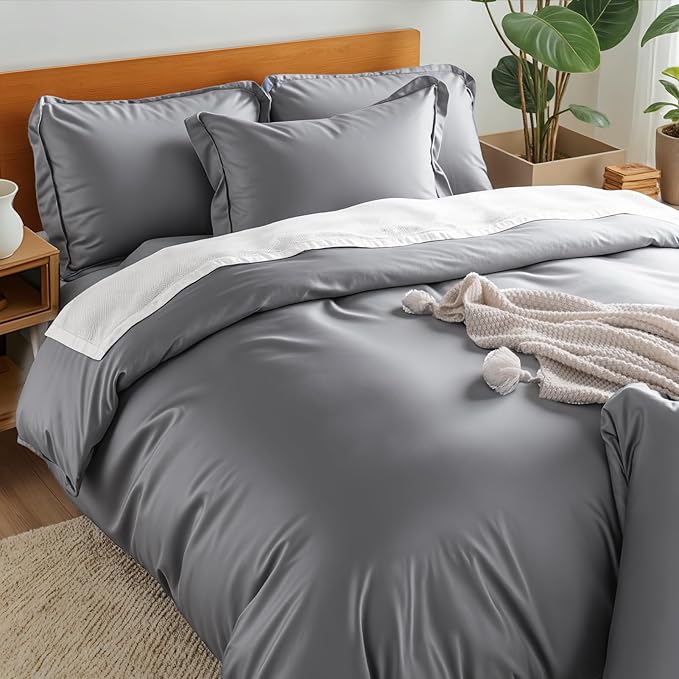 NEXHOME PRO Duvet Cover Twin Set, Ultra Soft, Viscose from Bamboo Cooling, 1 Duvet Cover and 1 Pillowcases, 68"x90", Gray, Comforter Not Included