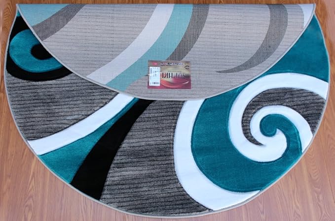 Masada Rugs Sophia Collection Hand Carved Round Area Rug Modern Contemporary Turquoise Grey White Black (8 Feet X 8 Feet) Round