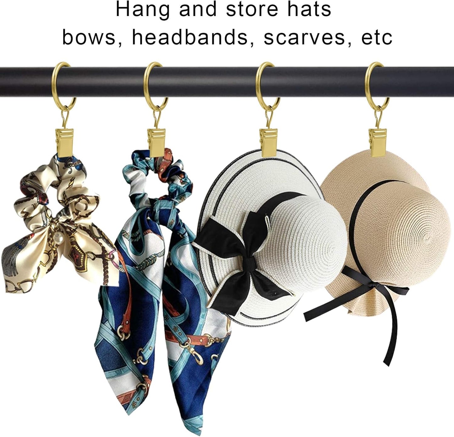 100 Pack Metal Curtain Rings with Clips, Drapery Clips with Rings, Drapes Rings 1 inch Inner Diameter, Fits Diameter 5/8 inch Curtain Rods, Gold Color