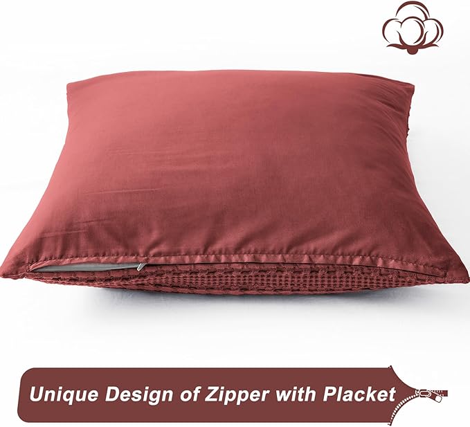 PHF Waffle Weave Euro Pillow Shams, 2 Pack 100% Cotton Pillow Covers 26x26 Inches for Decor, No Insert, Luxury Aesthetic Euro Pillow Cases for Bedroom Decor, Wine Red
