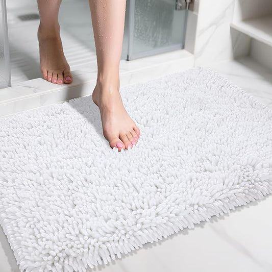 Yimobra Large Bathroom Rug Non Slip 36x24 Inch, Extra Thick Soft Absorbent Chenille Bath Mat, Machine Washable Quick Dry Bath Rugs for Bathroom Floor, Tub and Shower, Home Decor Accessories, White
