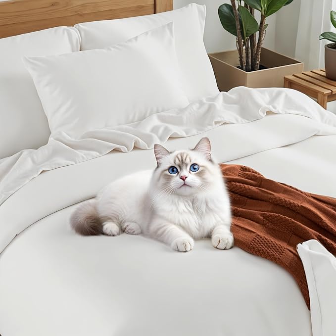 NEXHOME PRO Duvet Cover Queen, Duvet Cover Set, Ultra Soft, Duvet Cover Viscose from Bamboo Cooling, 1 Duvet Cover and 2 Pillowcases, 68"x90", White, Comforter Not Included