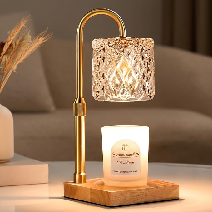 Hong-in Candle Warmer Lamp with Timer -Dimmable Adjustable Height Wax Melt Warmer for Jar Candles,Vintage Home Decor with Elegant Clear Glass,Birthday Gifts for Women, Mom, Friend, Sister