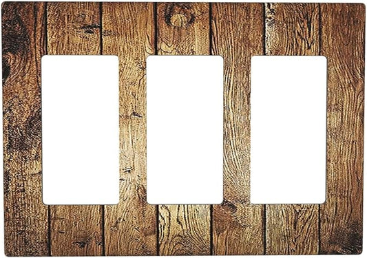 Rustic Brown Wood Natural Wooden Light Switch Covers 3 Gang Rocker Decorative Triple Outlet Wall Plate Cover Switchplate Electrical GFCI for Bedroom Home Decor