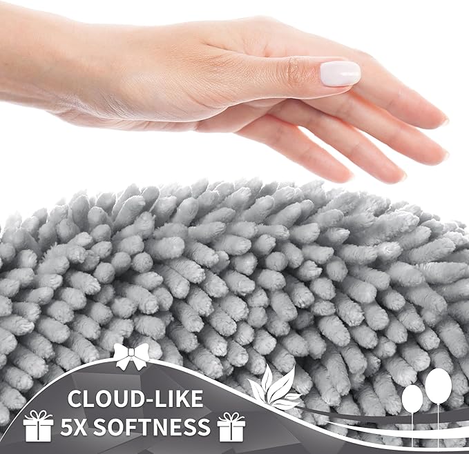 Yimobra Toilet Rugs U Shaped Washable, Extra Thick Soft Absorbent Chenille Contour Bathroom Rugs for Toilet 24x24 Inch, Quick Dry Non Slip Toilet Mat for Bath Floor, Light Grey