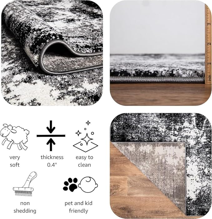 Keen Home Design Area Rugs - 5x8 Non-Shedding, Abstract Rugs for Kitchen, Living Room, Bedroom, Dining Room, Entryway - Size: 5'3" x 7'7", Abstract Black