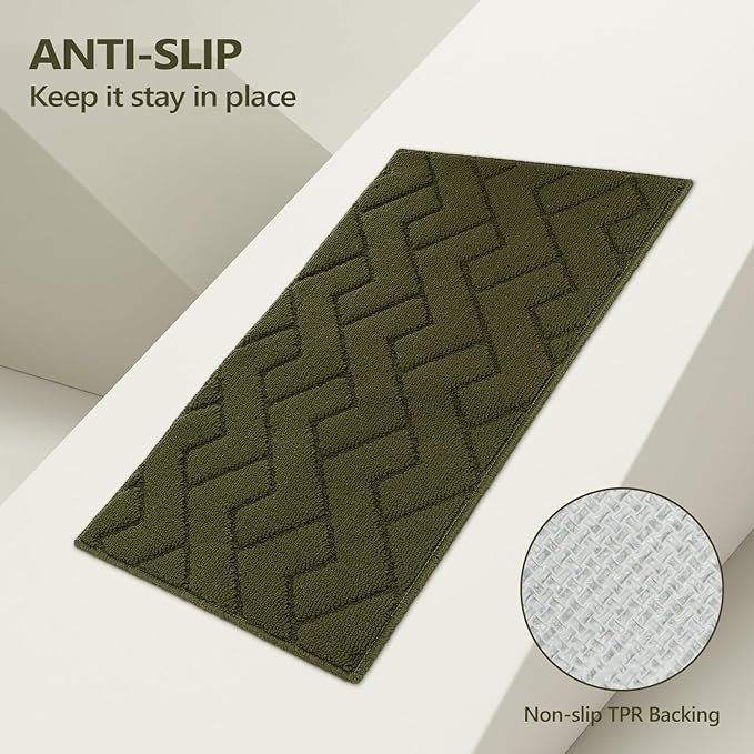 hicorfe Kitchen Rugs and Mats Sets,2 Pieces Super Absorbent Polypropylene Non-Slip Rug,Soft Comfort Floor Mat,Washable for Kitchen,Hallway,Office,Sink,Laundry(20" x 31.5" Plus 20" x 59",Oliver Green)