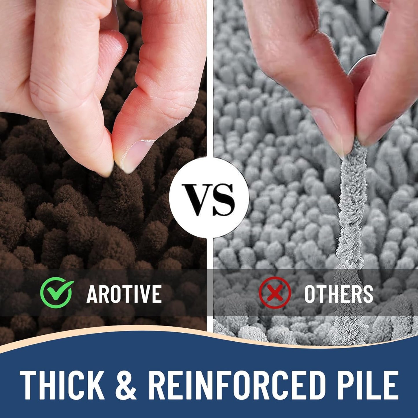 Arotive Luxury Chenille Bathroom Rug Mat, Extra Soft Thick Absorbent Shaggy Bath Rugs, Non-Slip Machine Wash Dry, Plush Bath Mats for Bathroom, Shower and Tub, 47x24, Brown