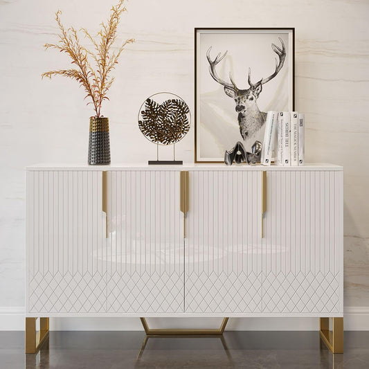 homary Modern 59" Buffet Cabinet Table with 4 Doors & 6 Shelves - Sideboard Cabinet for Dining Room, Kitchen (White)