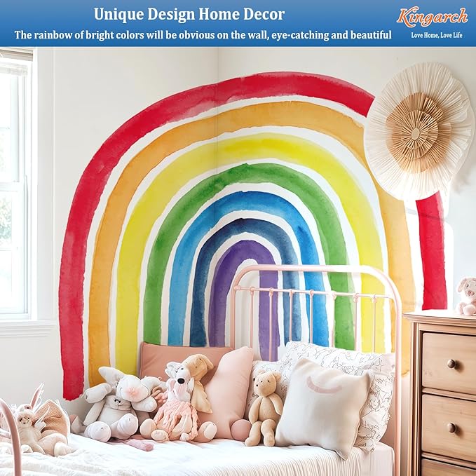 Large Boho Rainbow Wall Decals, Colorful Peel and Stick Fabric Nursery Wall Decor, Removable Home Room Wall Decor Murals Stickers for Kids Girls Toddler Bedroom Living Room Playroom