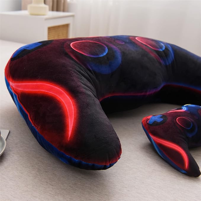 Meeting Story Game Controller Shaped Plush Throw Pillow Cushion for Boys and Girls Gamer Room Decoration for Sofa Couch/Computer Chair/Bed Gifts for Teen Boys Gaming Toy Pillow (Red Blue, Large)