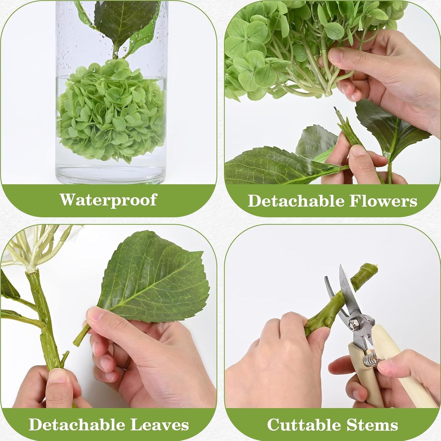 Artflower 4Pcs Real Touch Hydrangea Artificial Flowers, 22.5'' White & Green Faux Full Latex Hydrangea Flowers for Home Decor Floral Arrangements Wedding Bouquets Table Centerpiece Decorations