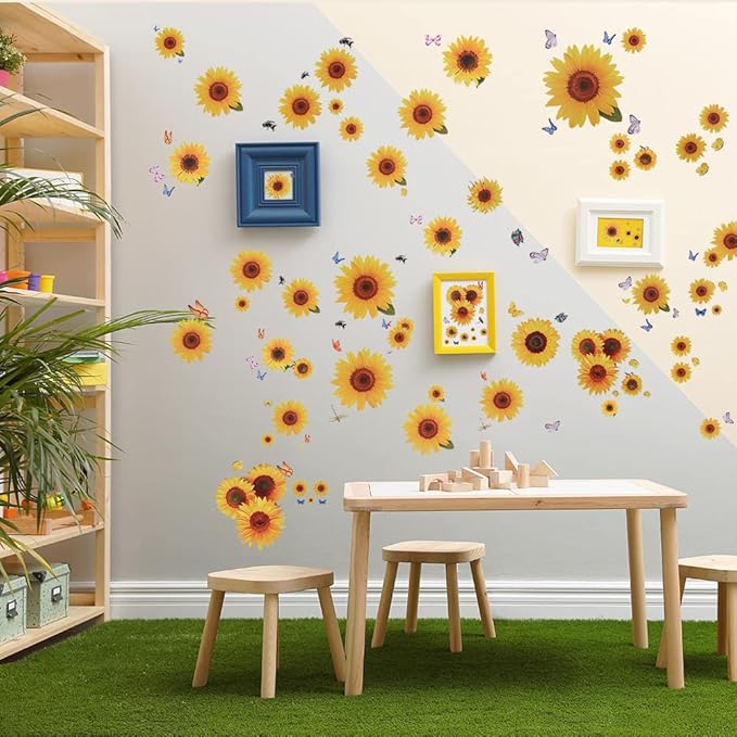 135 Pcs Sunflower Wall Sticker, Removable 3D Waterproof Decor for Kids, Mother's Day, Bathroom, Kitchen - Decorative Decals