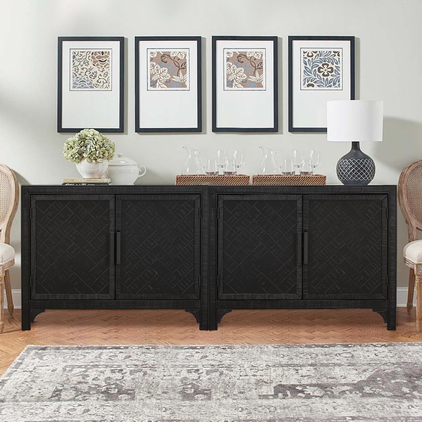HMFULE 40" Sideboard Cabinet 2-Doors Solid Wood, Retro Buffet Cabinet with Storage Adjustable Shelf, Console Table Accent for Hallway, Living Room, Dining Room, Kitchen, Entry Way (Black)