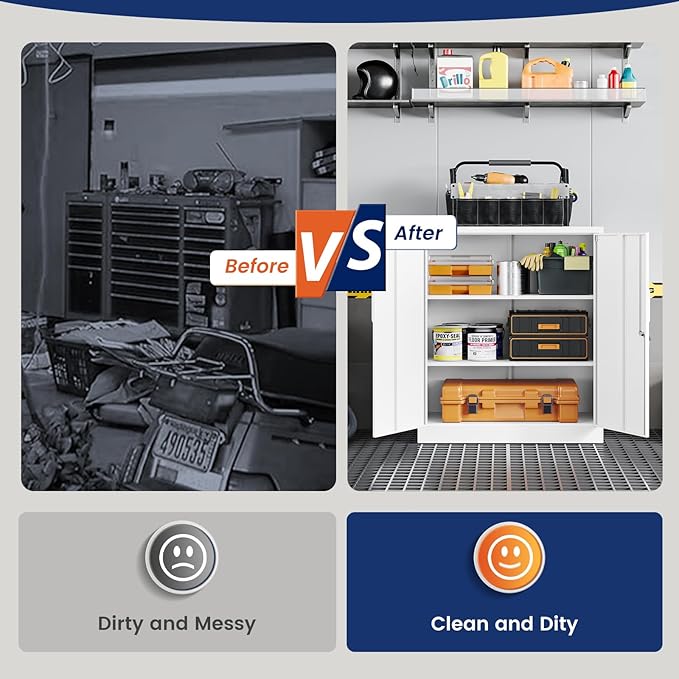 Yizosh Metal Garage Storage Cabinet with 2 Doors and 2 Adjustable Shelves - 35.5" Steel Lockable File Cabinet for Home Office,Garage,Gym,School (White)