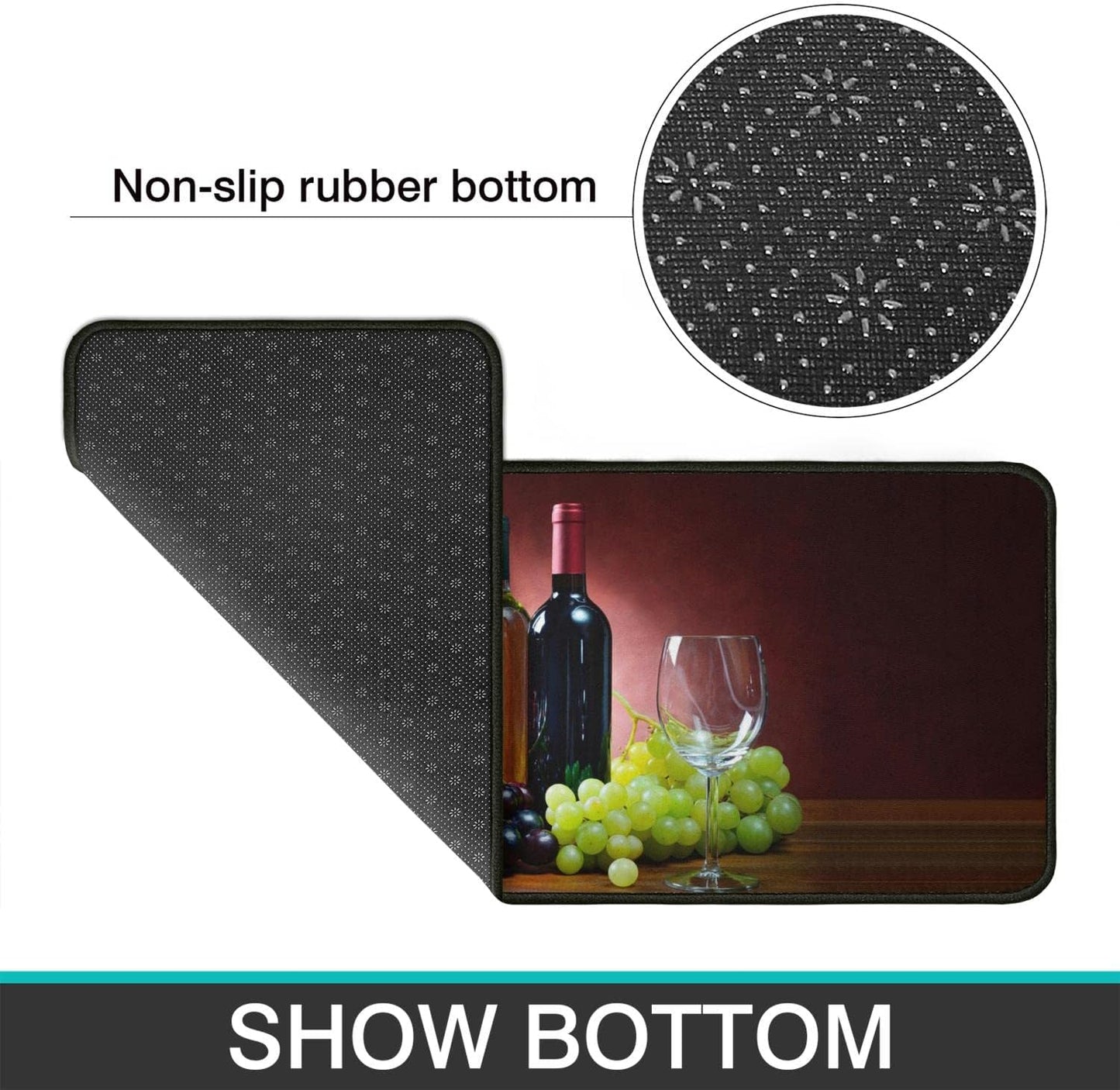 2 Piece Wine Kitchen Rug Set, 3D Wine Glasses Kitchen Rugs and Mats Non Skid Washable Absorbent Microfiber Kitchen Floor Decor Mat 17"x 47"+17"x 30"