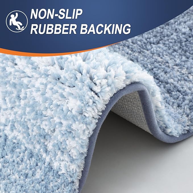 OLANLY Bathroom Rug Set 2 Piece, Soft Absorbent Microfiber Bath Mats and U-Shaped Contour Toilet Rug, Non-Slip, Machine Wash Dry, Plush Shaggy Bath Mats for Bathroom (24"x16"+24"x20", Blue)