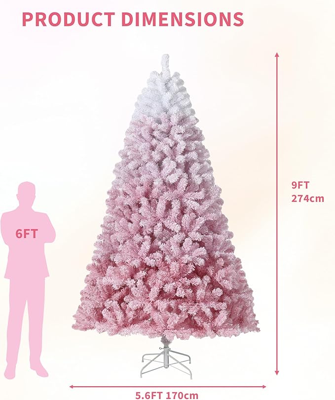 GarveeHome Pink Christmas Tree, 6ft Snow Flocked Artificial Christmas Tree with LED Warm White Lights & Metal Stand, Prelit Xmas Holiday Decoration for Home, Office, Party