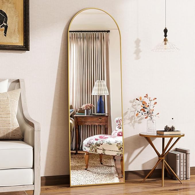 18 x 58 inch Arched Full Length Mirror, Gold Arch Floor Mirror Full Length with Stand, Full Body Standing Mirror for Living Room, Bedroom, Hanging or Leaning Against The Wall