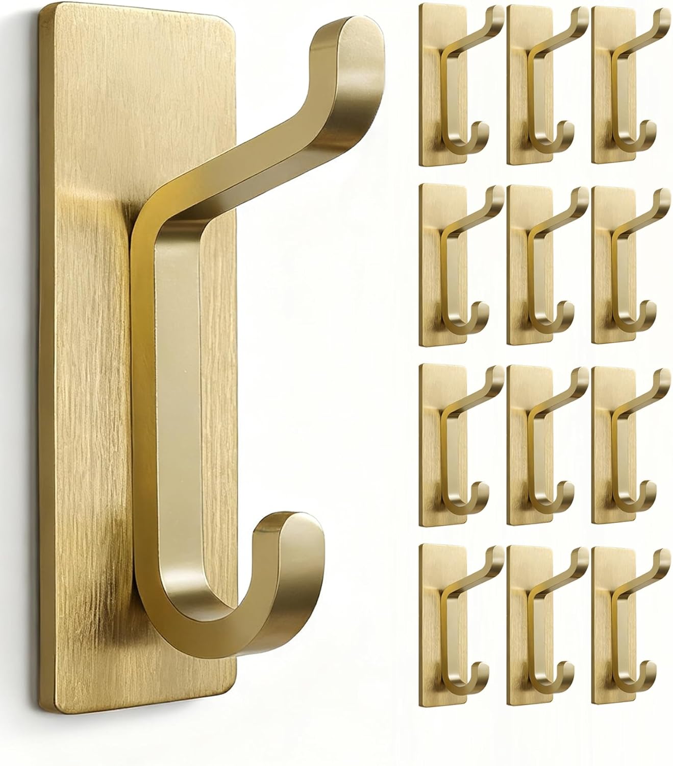 pickpiff Wall Hooks for Coat and Towel: 13LB Adhesive Door Hanger Stick on, Brushed Gold