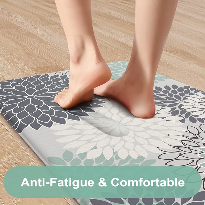 KIMODE Cushioned Anti Fatigue Rugs Sets of 2, Ergonomic Standing Kitchen Mat 2PCS, Boho Kitchen Mats for Floor Stain Resistant, Non Slip Kitchen Sink Rug Waterproof, 20"x32"+20"x47", Teal