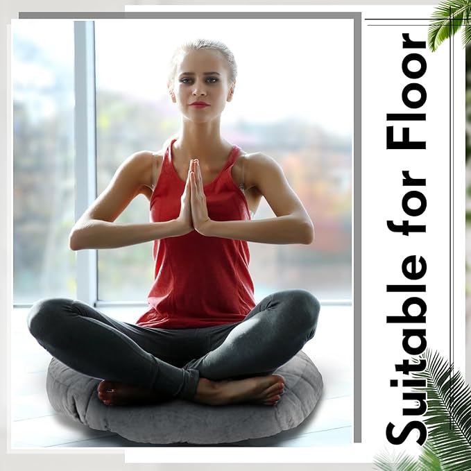 Jerify 4 Pcs Floor Pillow Cushions 22 x 22 Inch Round Square Large Meditation Floor Pillow for Classroom Adult Meditation Picnic Party Cushion for Seating Gift Christmas(Light Grey,Round)