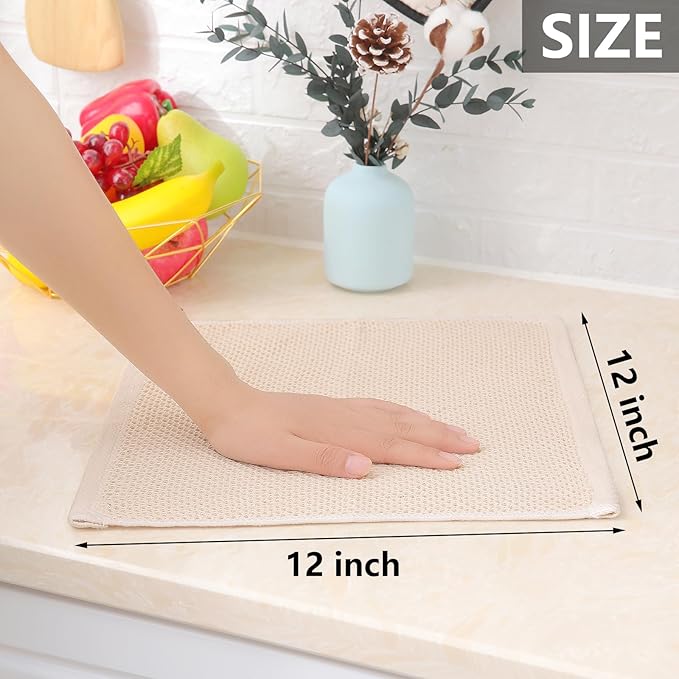 Homaxy 100% Cotton Waffle Weave Kitchen Dish Cloths, Ultra Soft Absorbent Quick Drying Dish Towels, 12 x 12 Inches, 24-Pack, Beige