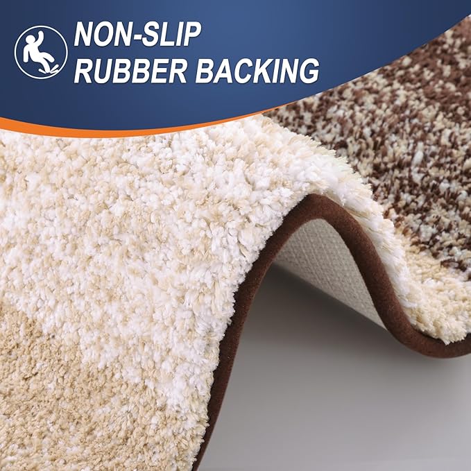 OLANLY Bathroom Rug Set 2 Piece, Soft Absorbent Microfiber Bath Mats and U-Shaped Contour Toilet Rug, Non-Slip, Machine Wash Dry, Plush Shaggy Bath Mats for Bathroom (24"x16"+24"x20", Brown)