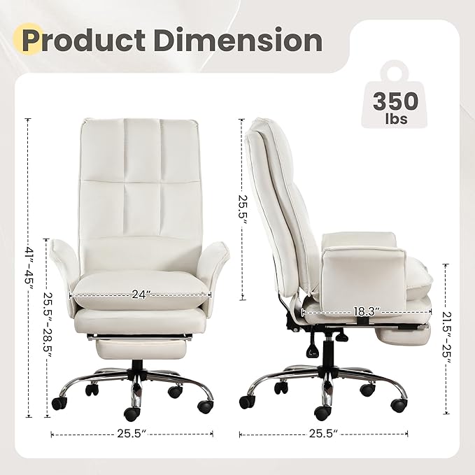 High Back Office Chair, Velvet Shaking Home Office Chairs with Double Layer Cloud Cushion and Retractable Footrest, Adjustable Backrest Women Office Chair, Makeup Chairs for Bedroom (Beige)