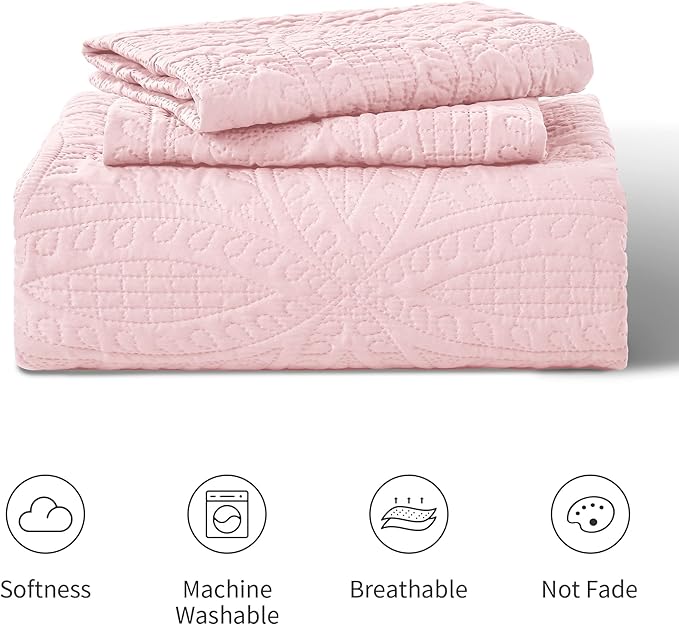 Love's cabin California King Size Quilt Bedding Set Pink Bedspreads - Cal King Summer Lightweight Bedspread Comforter - Coin Pattern Coverlet for All Season - 3 Pieces (1 Quilt, 2 Pillow Shams)