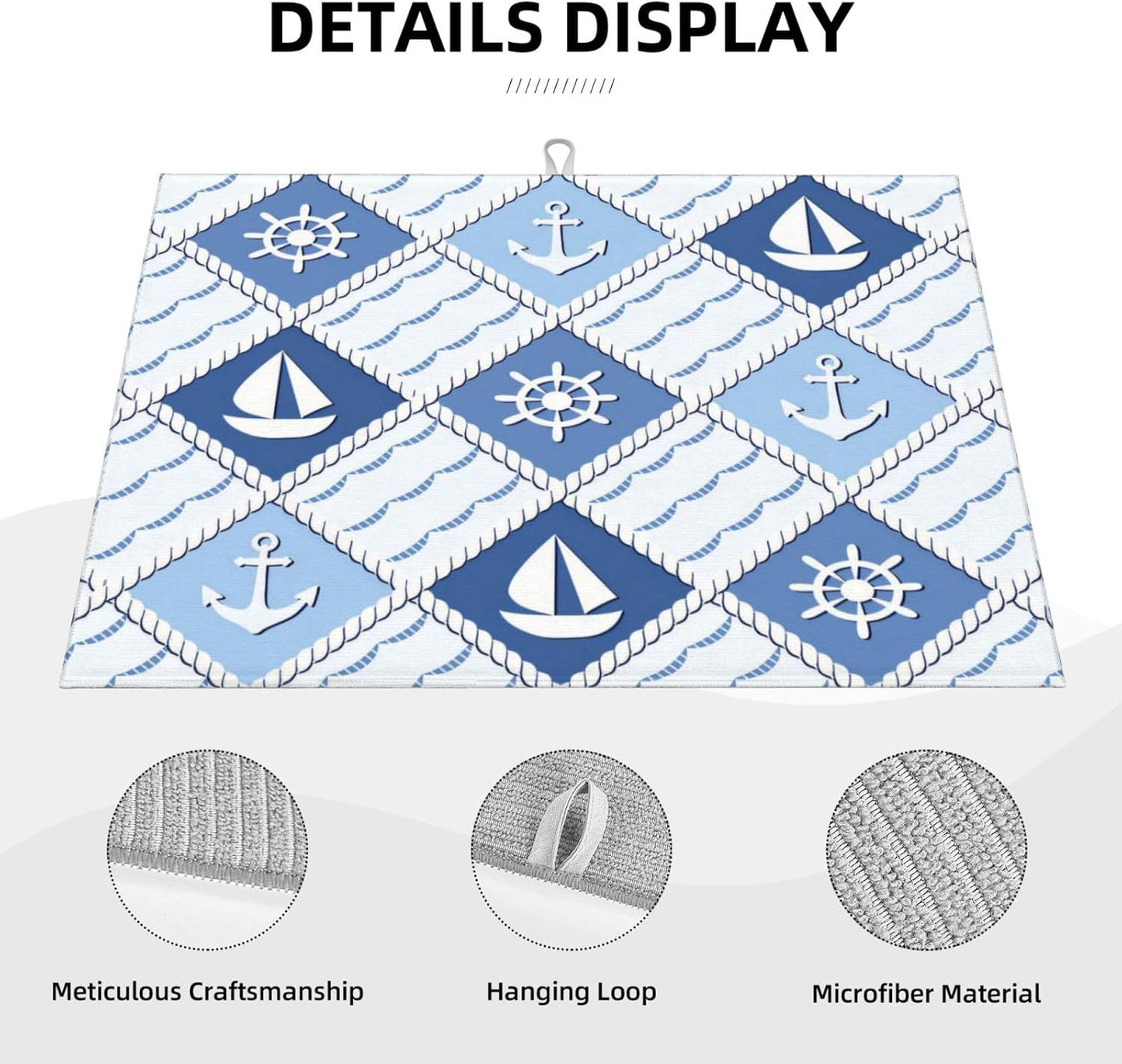 Vintage Nautical Sailboat Anchor Dish Drying Mat 18x24 For Kitchen Counter Absorbent Microfiber Dishes Pad Dish Drainer Rack Mats Fast Dry Kitchen Accessories