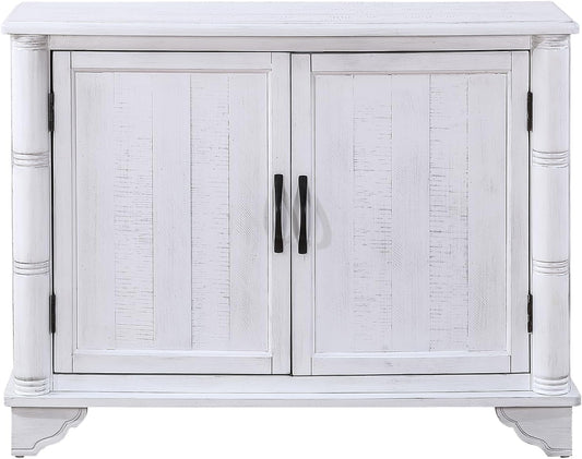 HMFULE 40" Sideboard Cabinet 2-Doors Solid Wood, Buffet Cabinet with Storage Adjustable Shelf, Antique Console Table Accent for Hallway, Living Room, Dining Room, Kitchen, Entry Way (White)