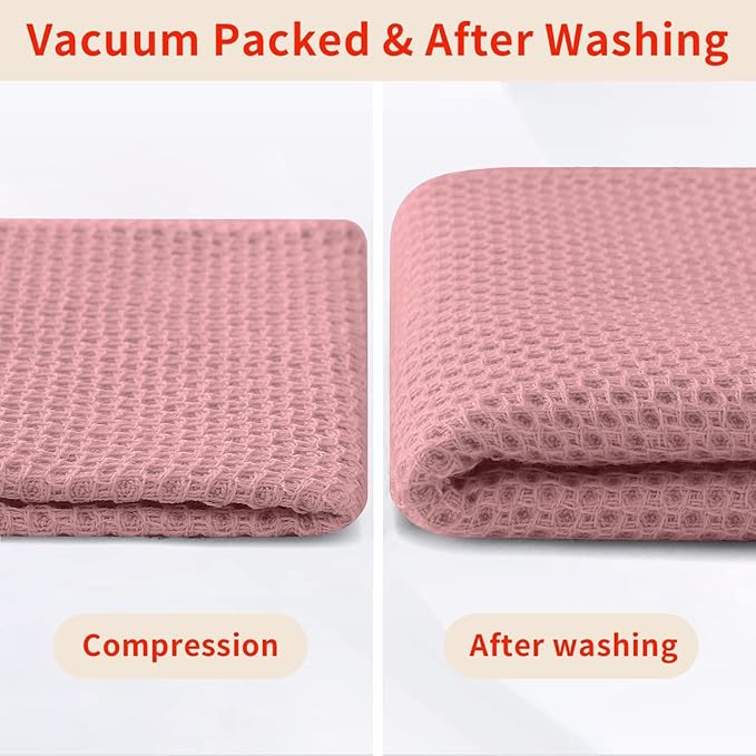 Homaxy 100% Cotton Waffle Weave Kitchen Dish Cloths, Ultra Soft Absorbent Quick Drying Dish Towels, 12 x 12 Inches, 12-Pack, Dried Rose