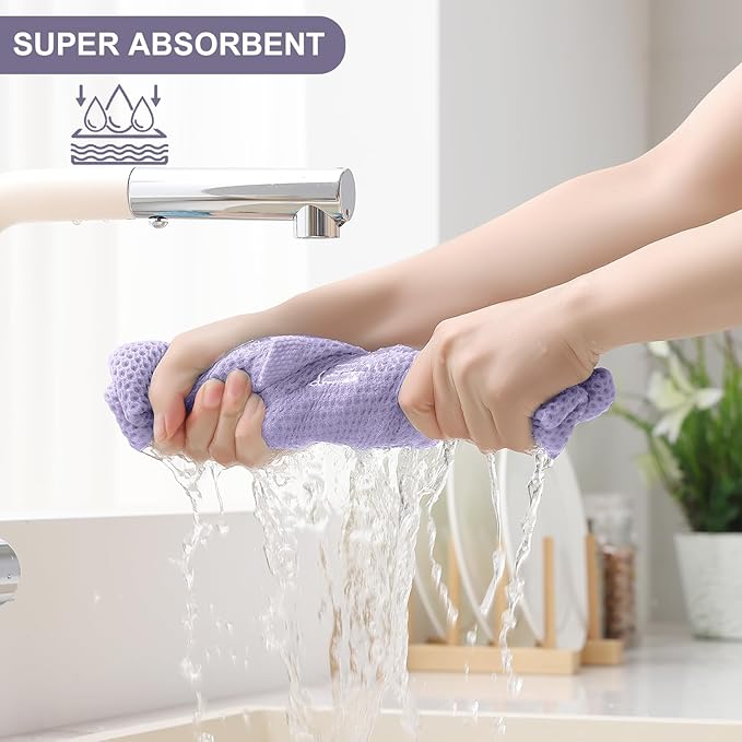 Homaxy 100% Cotton Kitchen Towels and Dishcloths Set, 12 x 12 Inches and 13 x 28 Inches, Set of 10 Bulk Kitchen Towels Set, Ultra Soft Absorbent Dish Cloths for Washing Dishes, Lavender