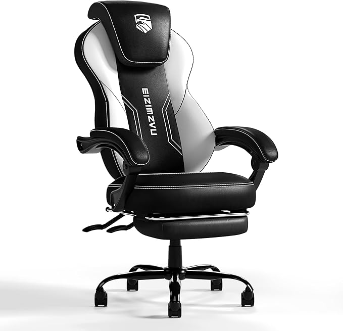 Ergonomic Office Chair with Adjustable Headrest and Footrest, High Back Computer Desk Chair with Linkage Armrests, Reclining Swivel Chair for Home Office, Executive Office Chair (White)