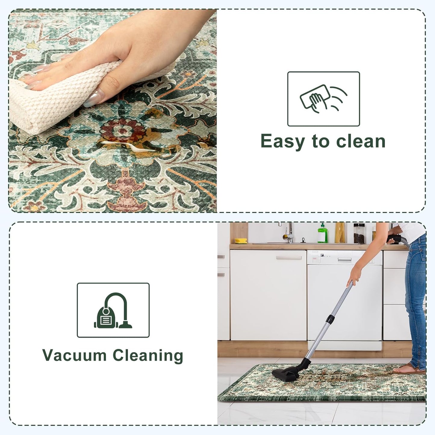 KIMODE Kitchen Mats Cushioned Anti Fatigue, Boho Oriental Kitchen Rugs 17"x47"+17"x29", Non Slip Kitchen Mats for Floor, Padded Kitchen Floor Mats for Sink Laundry Office Desk Green Multi