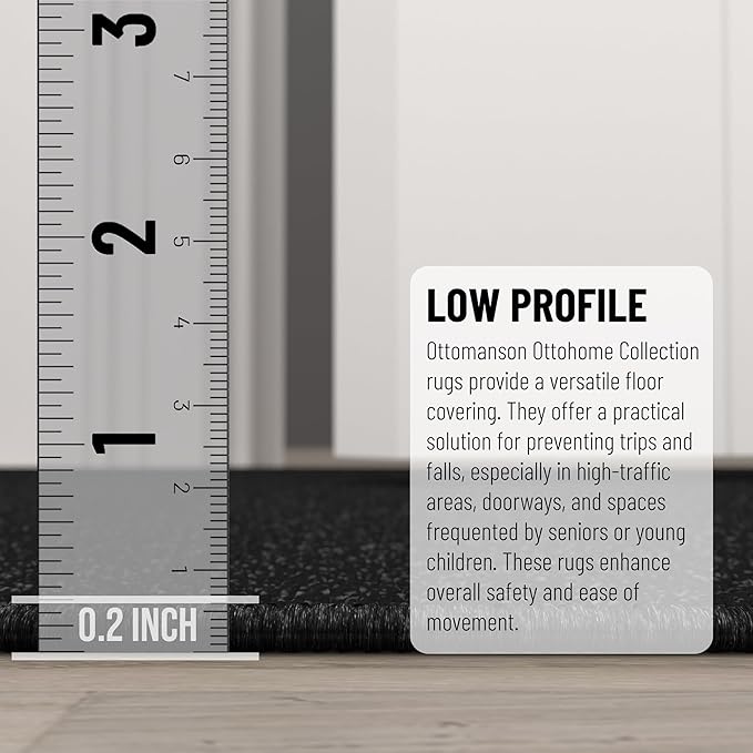 Ottomanson 2x24 Non Slip Extra Long Hallway Runner Rug with Rubber Backing - Solid Modern Kitchen Rug for Bedroom or Living Room, Black, 2' x 24'