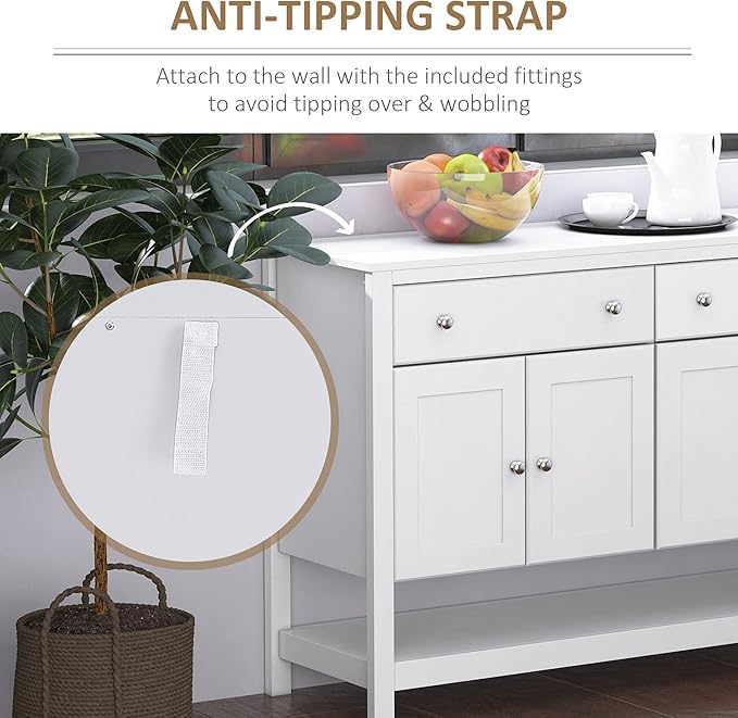 HOMCOM 47" Coffee Bar Cabinet, Sideboard Buffet, Accent Kitchen Cabinet with Adjustable Shelves and Drawers for Living Room, White