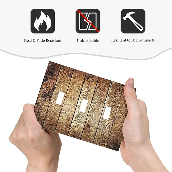 Rustic Brown Wood Natural Wooden Decorative Switch Plates 3 Gang Wall Plate Faceplate Electrical Wall Panels Triple Toggle Light Switch Cover for Bedroom Home Decor